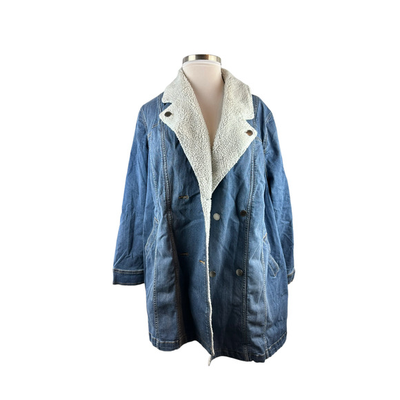 Lane Bryant Midi Denim Jacket Medium Wash Sherpa Women's Plus Size 26/28 H14229 - Picture 3 of 13